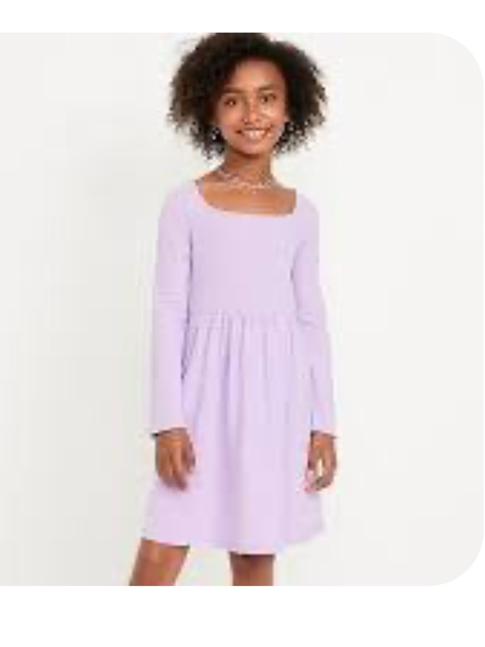Long-Sleeve Square-Neck Fit and Flare Dress for Girls